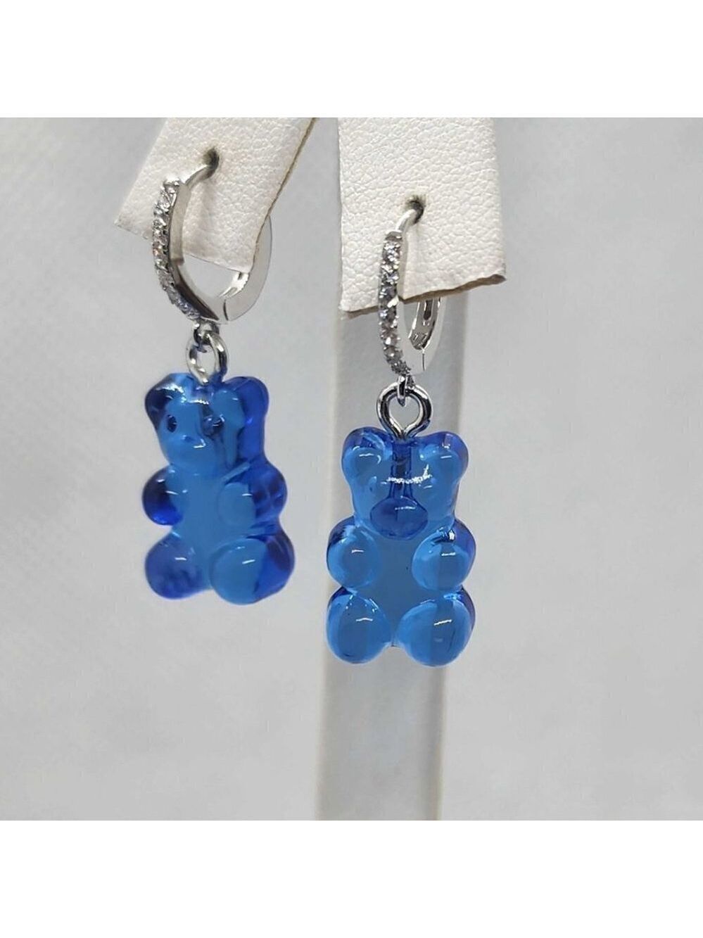Brand New Sterling Silver 925 Blue Teddy Bear Huggy Earrings